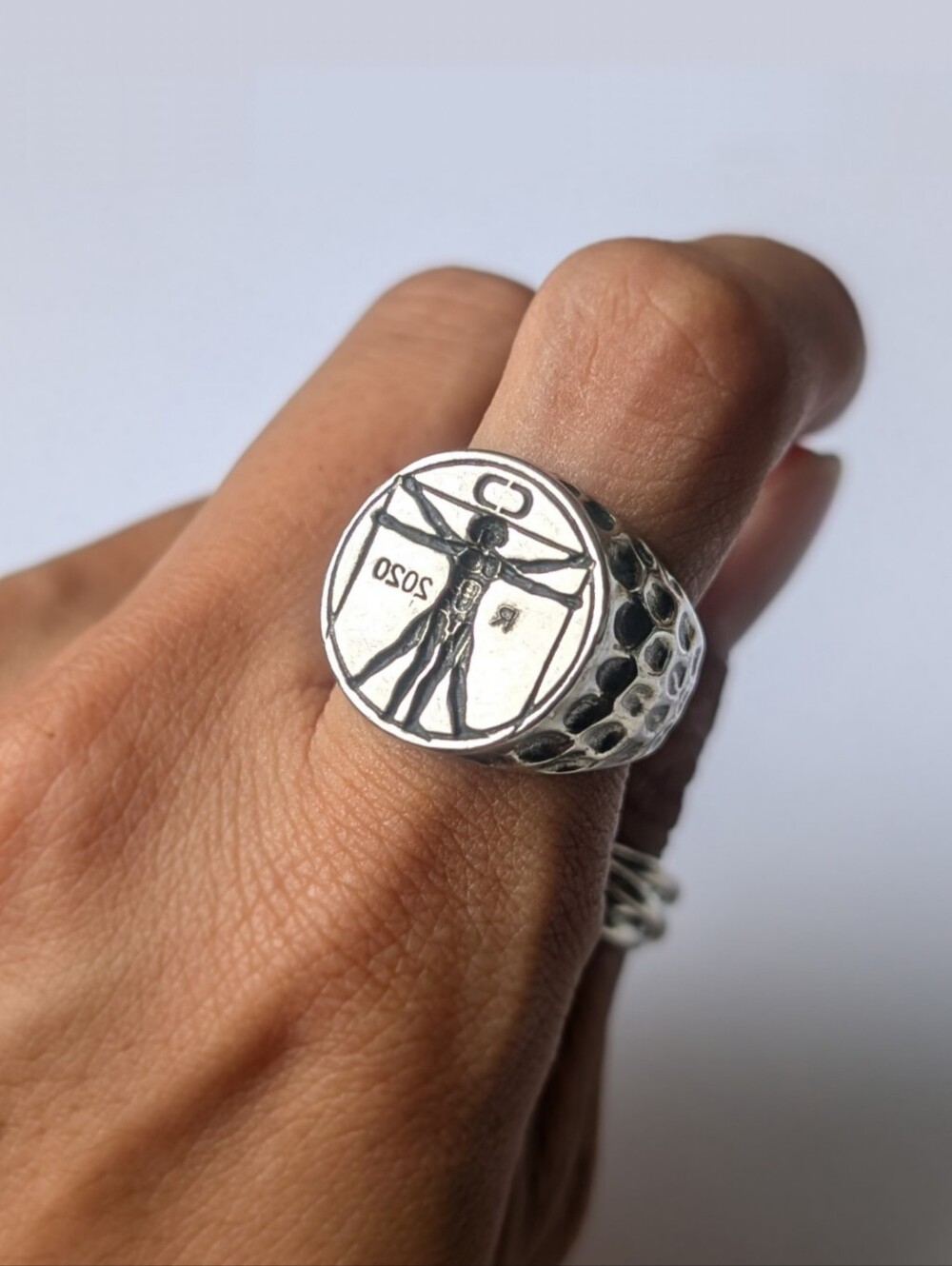 CRAFTD LONDON Da Vinci Vitruvian Man stainless steel ring Size about 9.5